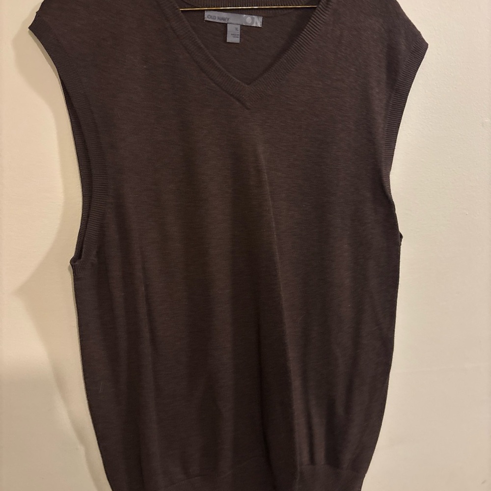 Old Navy Mens XL Sweater Vest V-Neck !Cotton Brown Knit